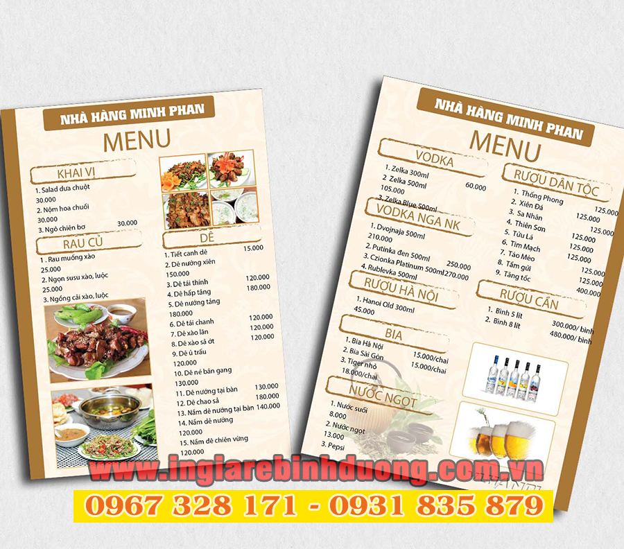 Chuyên dịch vụ in menu nhiều mẫu mã đa dạng giá rẻ tại Bình Dương